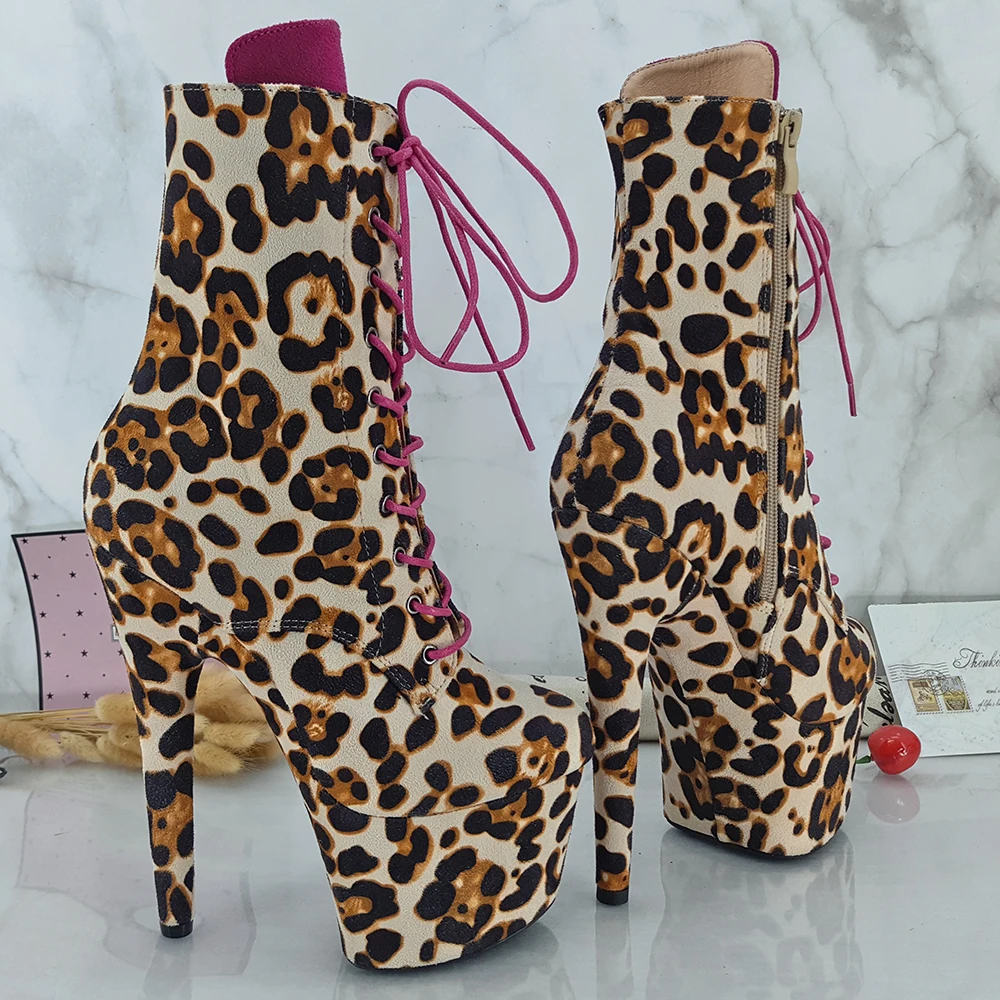 Leecabe Leopard Upper 17CM/7inches Pole dancing shoes High Heel platform Pole Dance boot