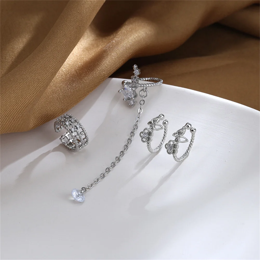 

Rock Vintage Zircon Star Chain Tassel Clip Earrings For Women Unisex Minimalist Fake Piercing Earbone Ear Cuff Jewelry Gifts