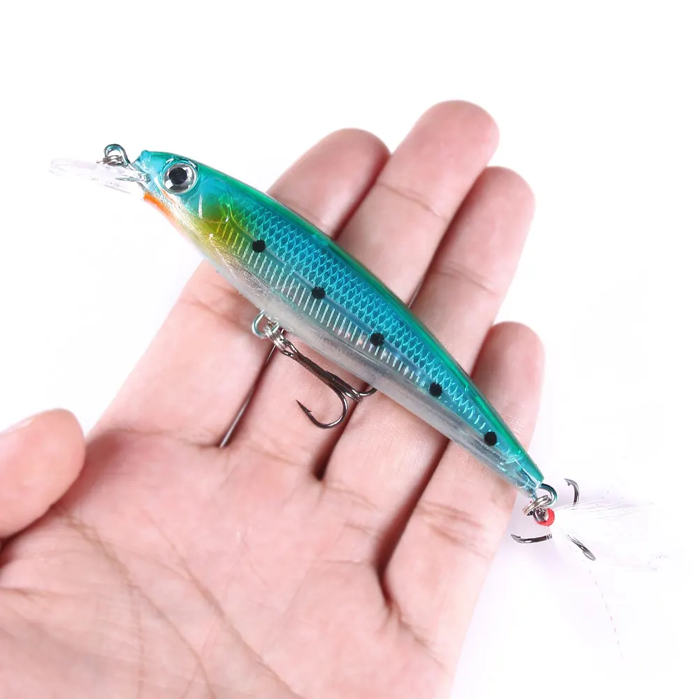

HENGJIA Jerkbait Minnow Pike Lures with Feather Hook 11cm-12.8g-6# Wobblers for Trolling isca artificial leurres de pêche