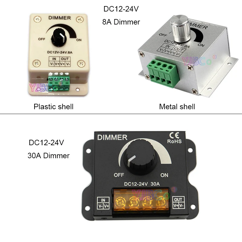 

DC 12V 24V Single Color LED Strip Dimmer 8A 30A 96W 360W adjustable Brightness Light bar 5050 3528 2835 lampTape Controller