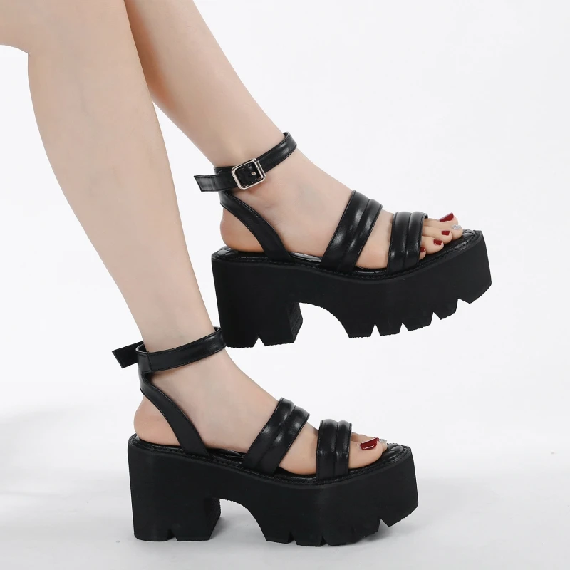 CICIYANG Women Chunky Platform Sandals High Heel Plus Size 35-43 2023 Summer New Ankle Lace-up Black Sandals lady Open Toe Shoes