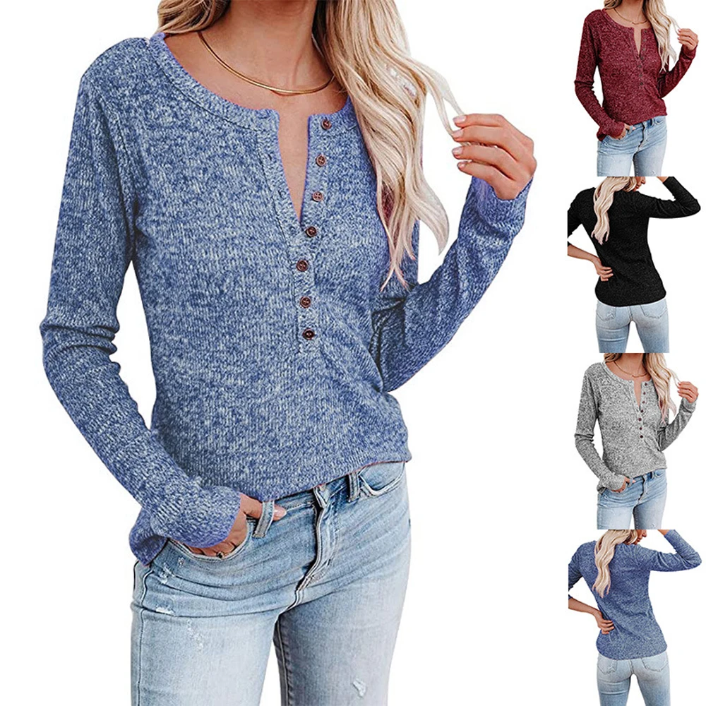 

2021 Autumn New Women's Clothing Chest Button Casual Long Sleeve T Shirt Woman