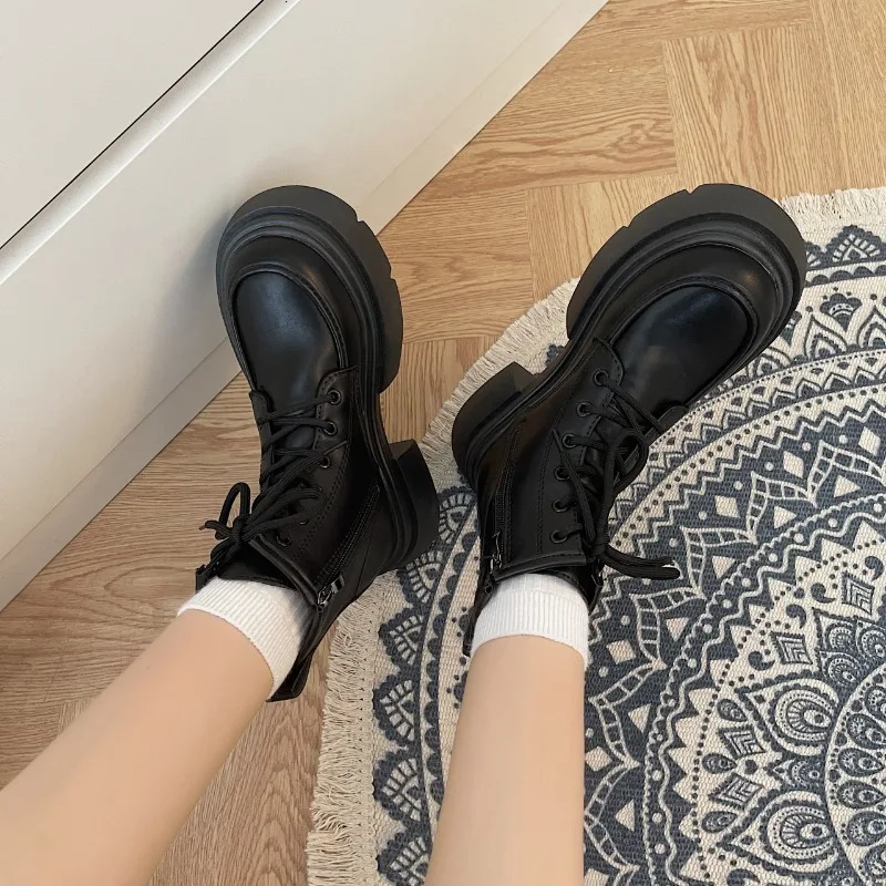 

Женские ботильоны из ПУ кожи, на платформе, с круглым носком и молнией сбоку