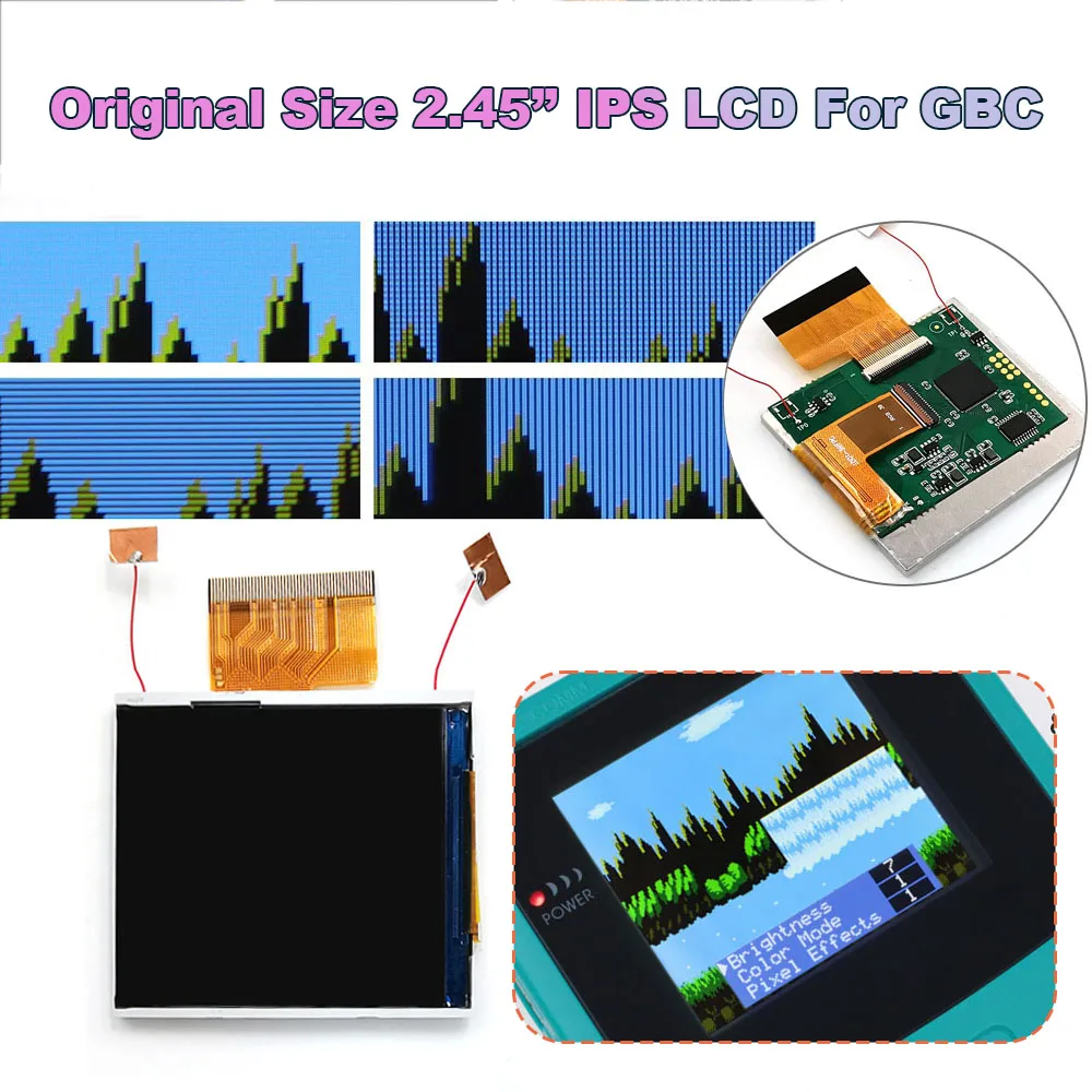 Фото Оригинальный экран Hispeedido 2.45'' для GBC IPS LCD, комплект для модификации, сенсорное управление, меню настройки, не нужно резать корпус. №1