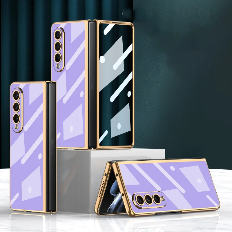 

Luxury Phone Case for Samsung Z Fold4 Case with Front Glass Electroplated Edge Shockproof Cover for Samsung Z Fold 4 Case