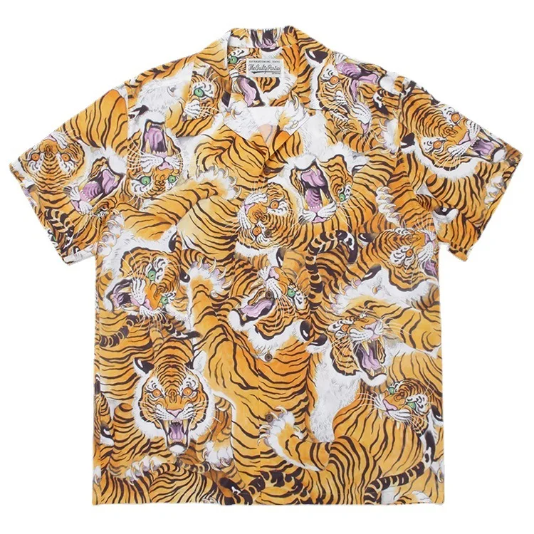 

Guiltyparties 22SS Tiger Print Summer Wacko Maria Hawaiian Graffiti Short Sleeve Shirt Summer Loose Cardigan Japan Shirt for Men