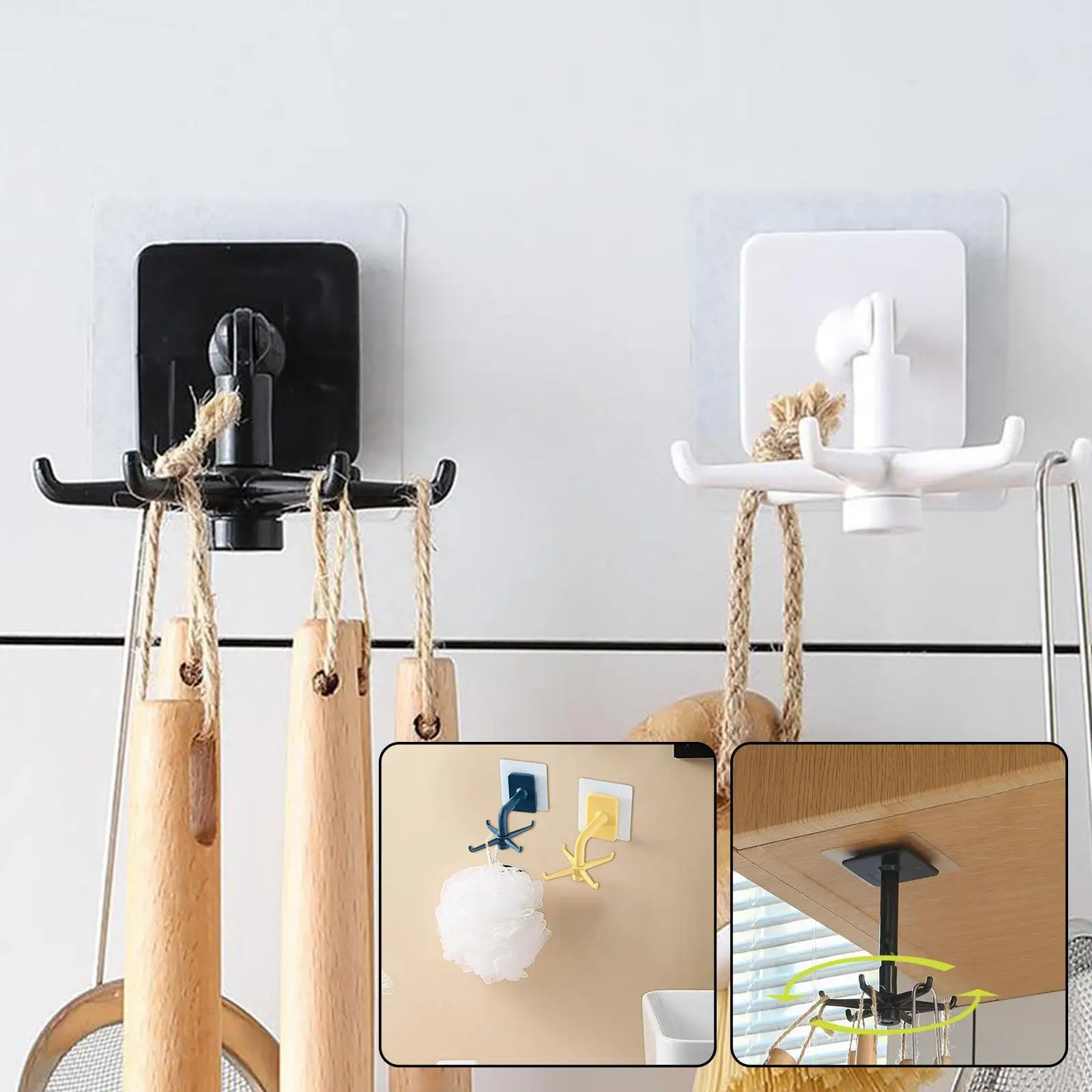 

Rotary Hook Traceless Hook Kitchen Tool Storage Hole-free Wall Hanging 360-degree Rotation 6-claw Rack Suitable For Living V9m0