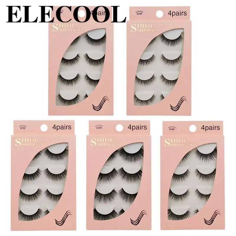 

New False Eyelashes 4 Pairs Of Naturally Thick Curled Eyelashes 3D Mink Hair Eyelash Extension Makeup Accessories