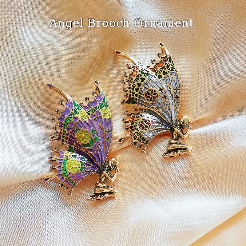 

Angel's Prayer Brooch Dripping Oil Female Pin Butterfly Corsage Alloy Brooch Badge Painted Fashion Coat Accessories Jewelry Gift
