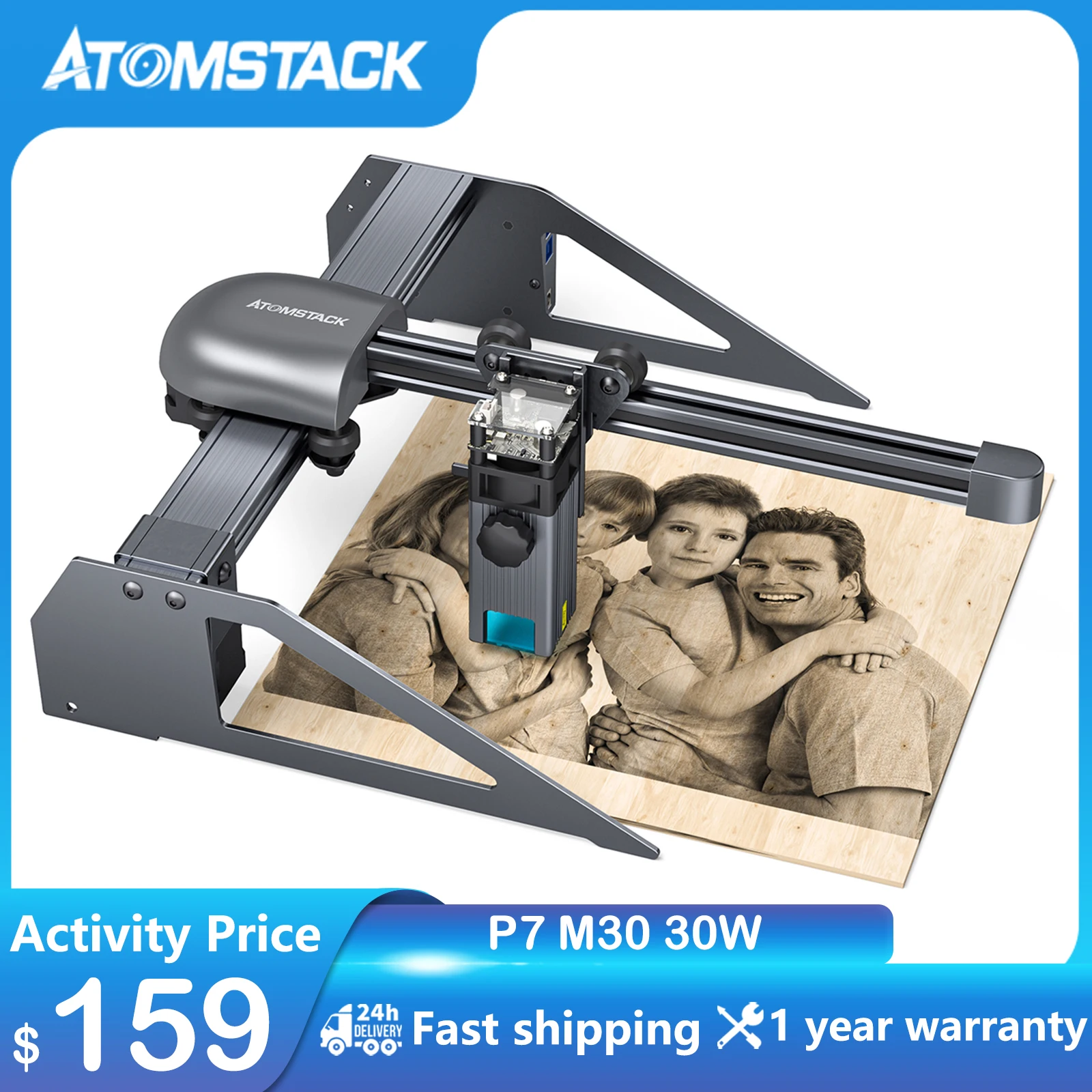 ATOMSTACK P7 M30 30W Laser Engraver Portable Laser Engraving Machine for Woodworking Wood Mini Dog Tags Mark