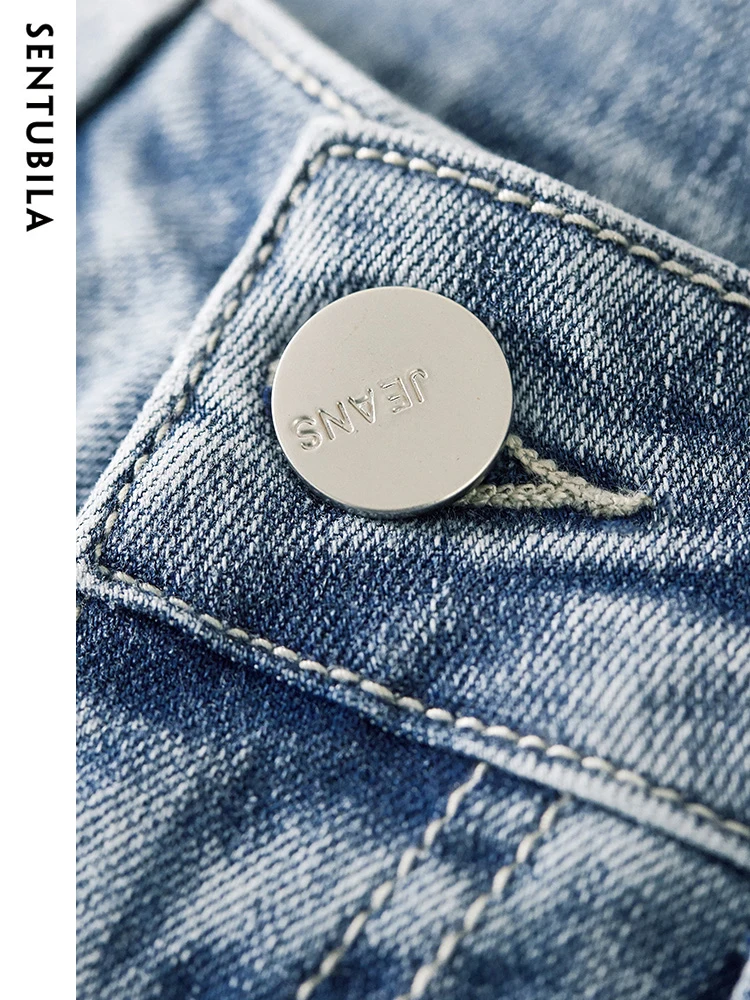 Sentubila High Waist Blue Jeans for Women 2023 Spring Summer Fashion Solid Straight Vintage Loose Pants Streetwear Trousers
