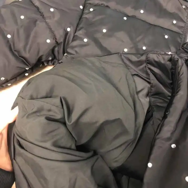 New Rhinestone Beaded Waist Cotton Clothes Women's Winter 2022 Mid-length Thickened Parka Women's Warm Jacket