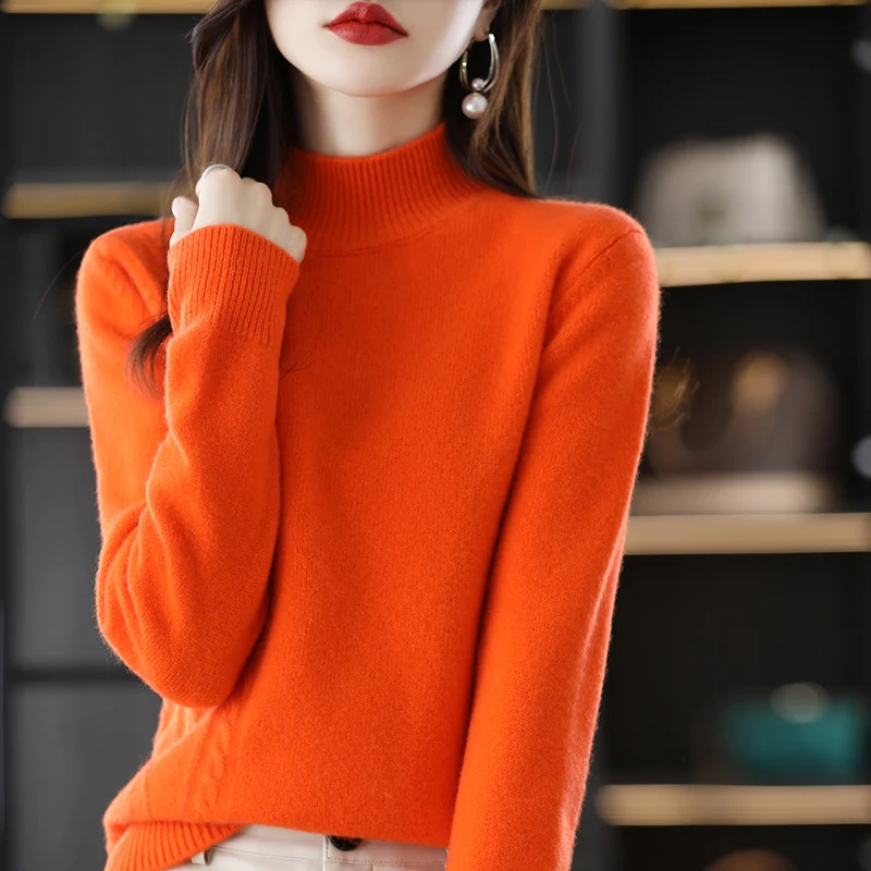 

Свитер с воротником-хомутом женский осенне-зимний новый пуловер вязаная Базовая рубашка свободный Универсальный однотонный топ