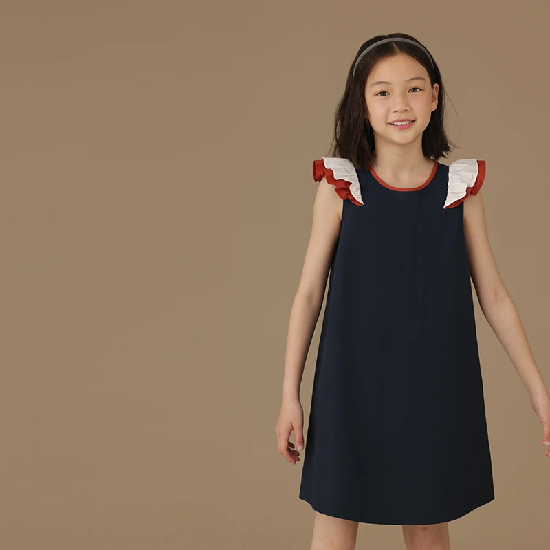 Детская одежда для девочек темно-синий контрастный жилет юбка с летящими