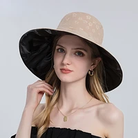 womens visor hats 3d flower embroidery fisherman hat anti uv outdoor basin hat ruffled large brim hat foldable travel caps