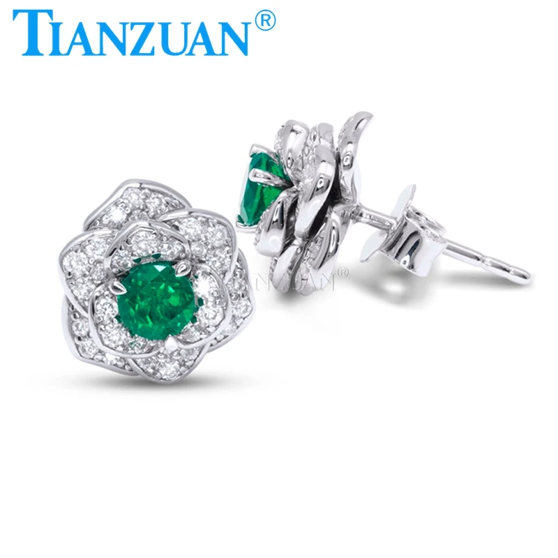925 Sterling Silver Flower Stud Earrings 4mm Emeralds Earrings for Women Gifts Fine Wedding Party Jewelry Accessories
