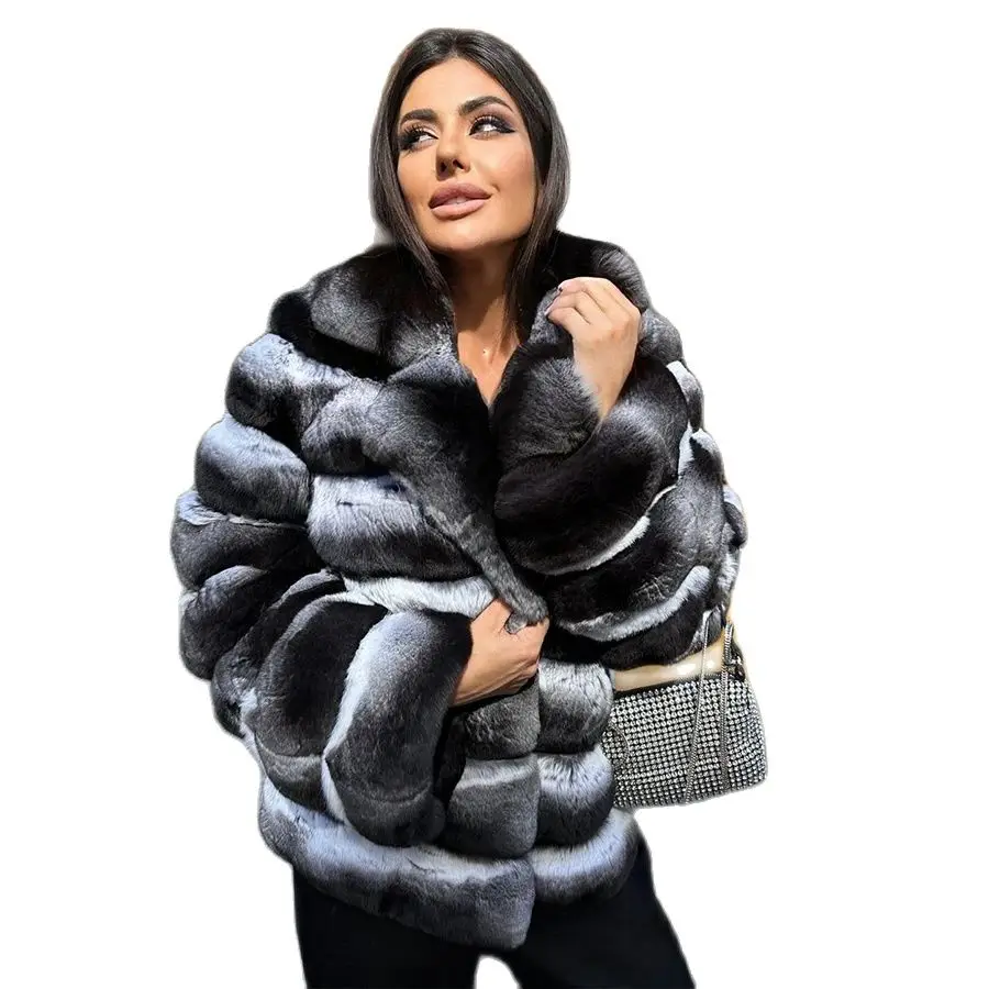 Натуральные пальто из кроличьего меха шиншиллы рекс женские куртки с кроликом