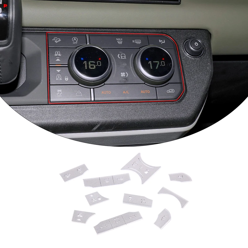 

Кнопки кондиционирования автомобиля для Land Rover Defender 110 2020-2022, декоративные наклейки из алюминиевого сплава, аксессуары для интерьера автомобиля