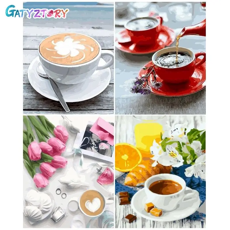 

GATYZTORY DIY Painting By Number Coffee Hand Painted Paintings Drawing On Canvas Pictures By Numbers Landscape Kits Home Decor