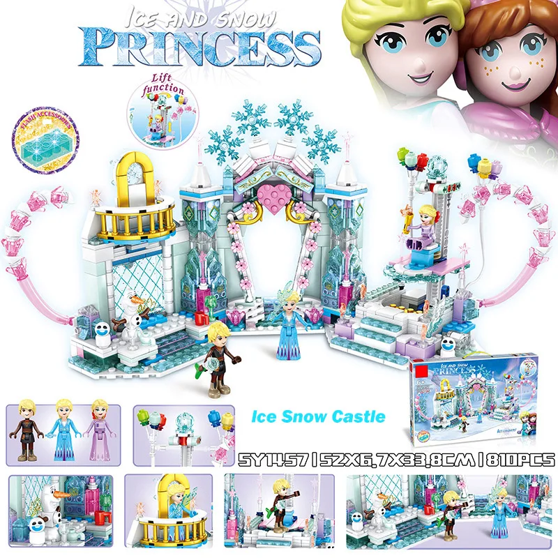 

Frozen Blocks Castle Disney Princess Elsa Anna Ice Snow Amusement Park Castle Lights Building Blocks Childrens Girl Toys Gifts