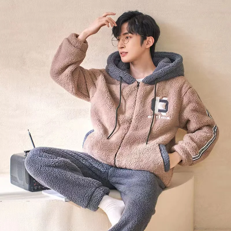New Winter Pajamas Sets Men Thicken Flannel Pyjamas Hooded 2 Piece/Set Loungewear Home Clothes 2022 New Warm Homewear Pijama