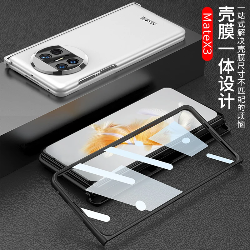 For Huawei Mate X3 Case Ultra Thin Matte Folding Hingle Bracket With Tempered Film Inclusive Shockproof Hard Cover Accessories