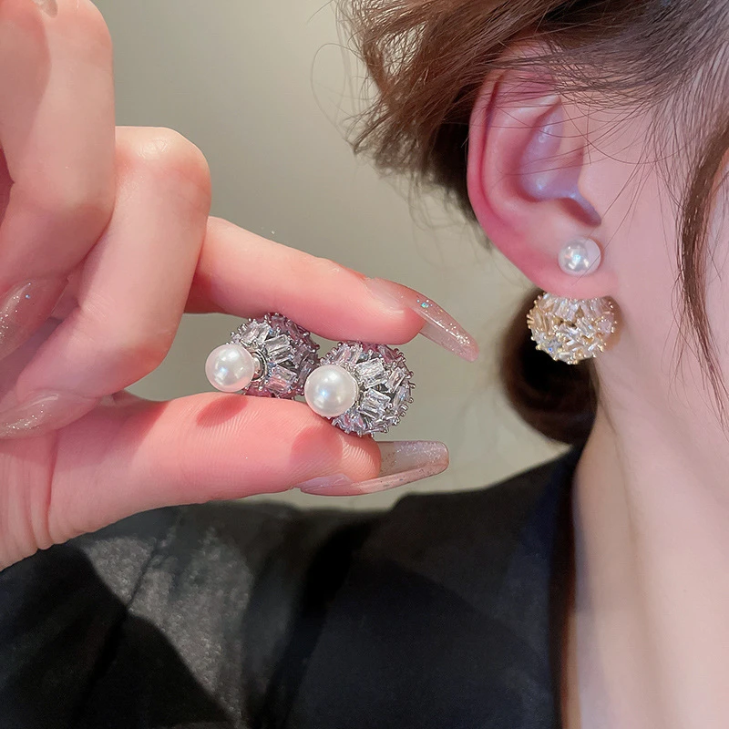

KAITIN Zircon Ball Earrings for Women Light Luxury Korean Fashion Personality Women Earrings Wholesale Gold Plated Jewelries