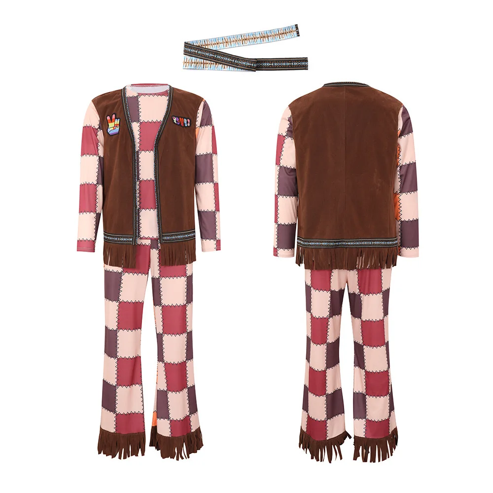 Мужские Ретро костюмы на Хэллоуин в клетку стиле хип-хоп диско хиппи певец