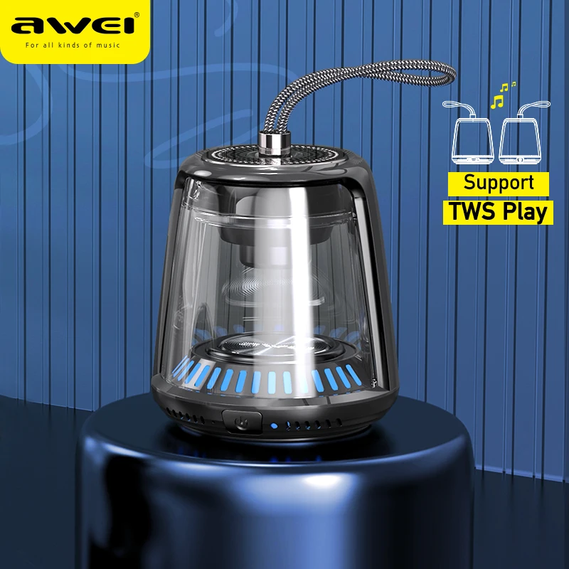 

Awei Y666 Led Outdoor Loudspeaker Portable Transparent Stereo Bass Clean Playback Speaker TWS Hifi Wireless Bluetooth Speaker