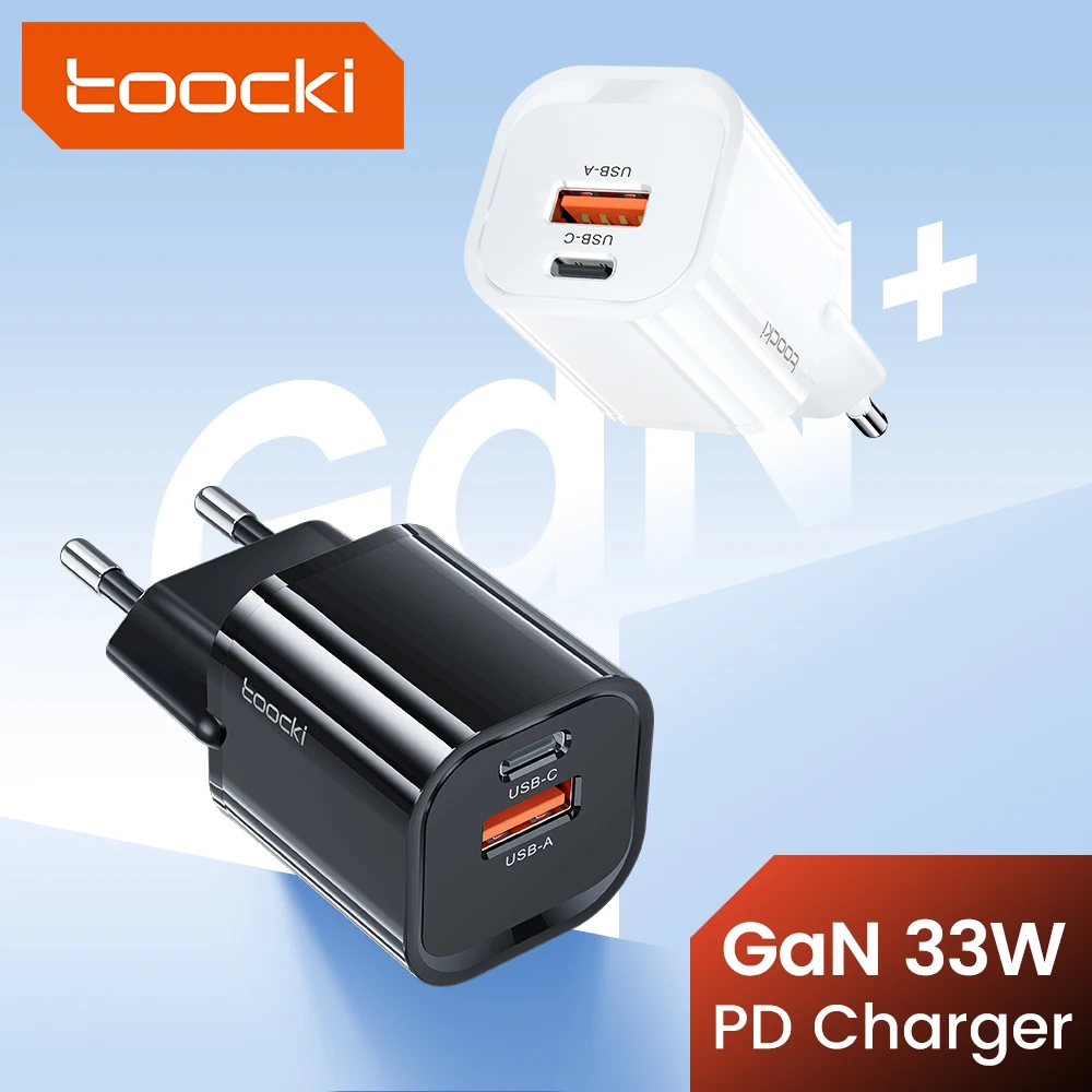 Зарядное устройство Toocki GaN 33 Вт с USB Type-C Quick Charge 3.0 PD для iPhone 14/13/12/11 Pro Max XS iPad Air Mini...