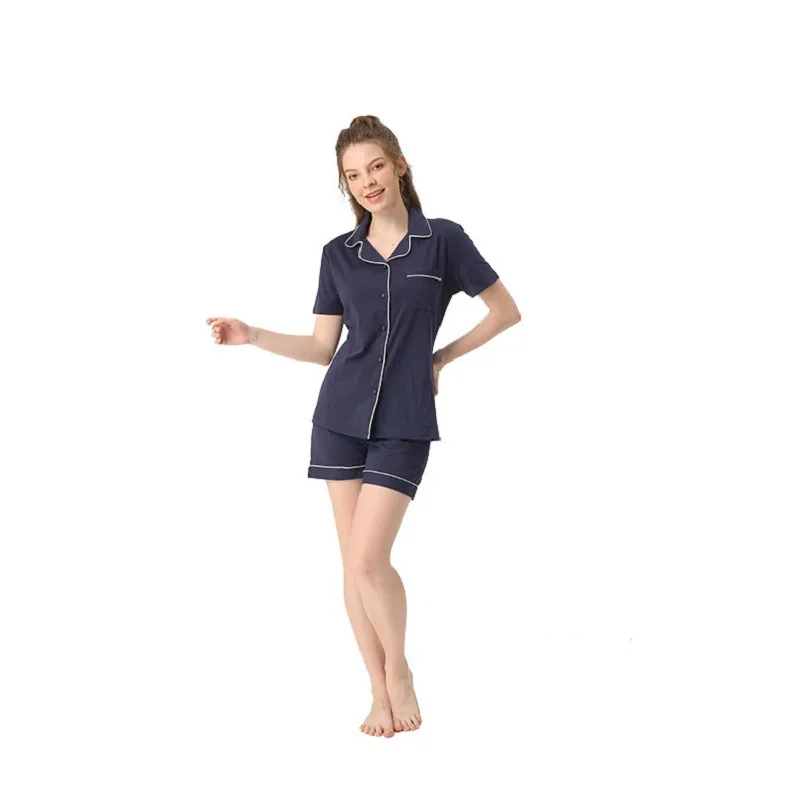 Stain Silk Pajamas for Women Solid 2-piece Set Solid Home Clothes Short Sleeve Laple Top Loose Shorts Woman Home Clothing Pajama