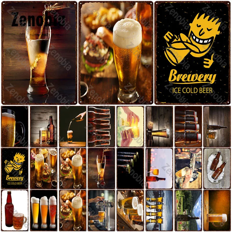 

Beer Metal Sign Classic Ice Cold Beer Metal Poster Wall Stickers Decorative Tin Signs Iron Painting for Bar Pub Club Decoration