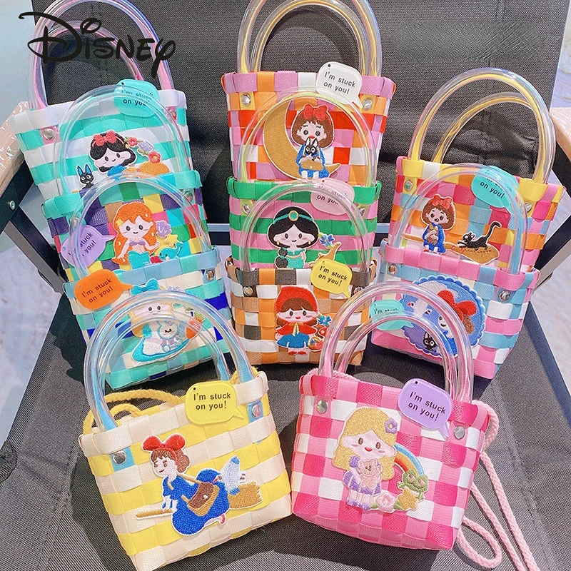 Disney 2023 New Princess Series Colorful Woven Women's Bag Fashion Cartoon Cute Crossbody Bag High Quality Children's Handbag