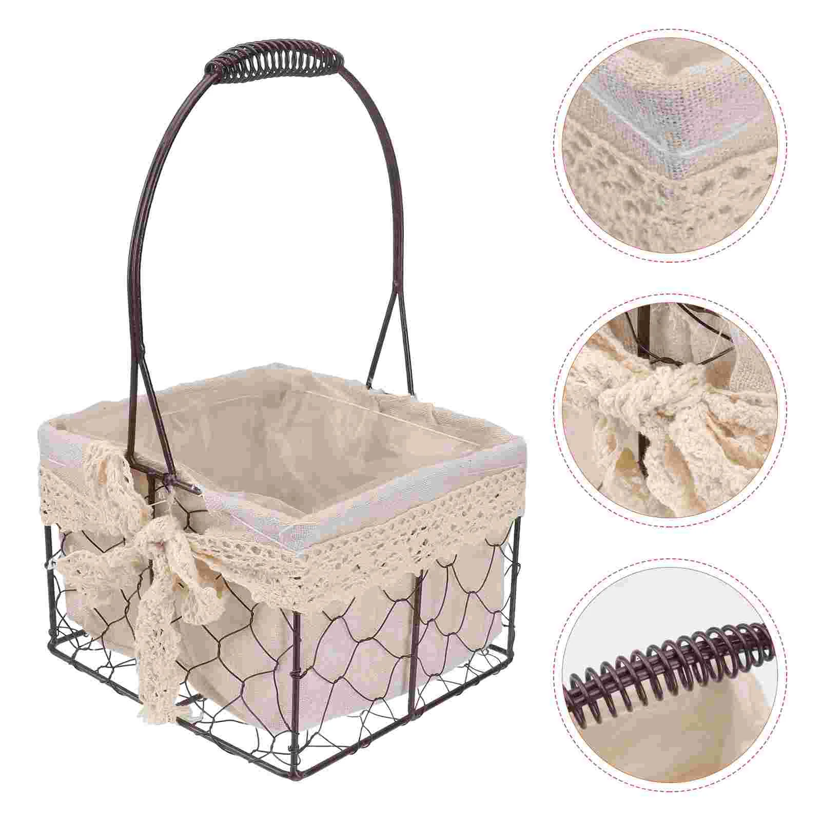 

Iron Flower Pot Retro Basket Container Portable Storage Pastoral Sundries Multipurpose Lace