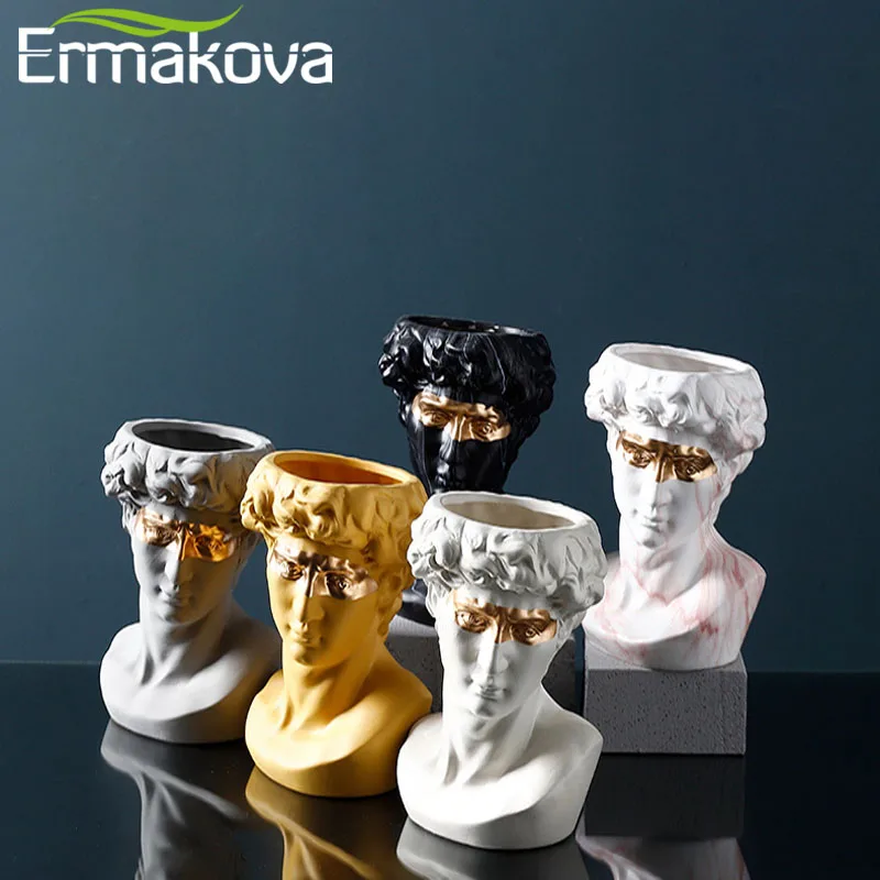 

ERMAKOVA Nordic style Creative Portrait Vase Human Head Decorative Ornaments Resin David Girl Vase Home decoration accessories