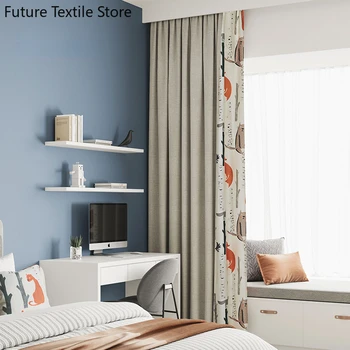 Children Curtains for Living room bedroom cartoon window shading floor-to-ceiling window modern boys  girls room cute stitching
