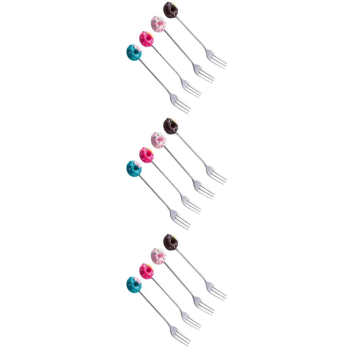 

12 Stainless Steel Forks Portable Cartoon Doughnut Tea Tableware Forks for Restaurant