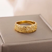 vintage chunky irregular geometric textured rings for women stainless steel gold color couple rings jewelry gift bague
