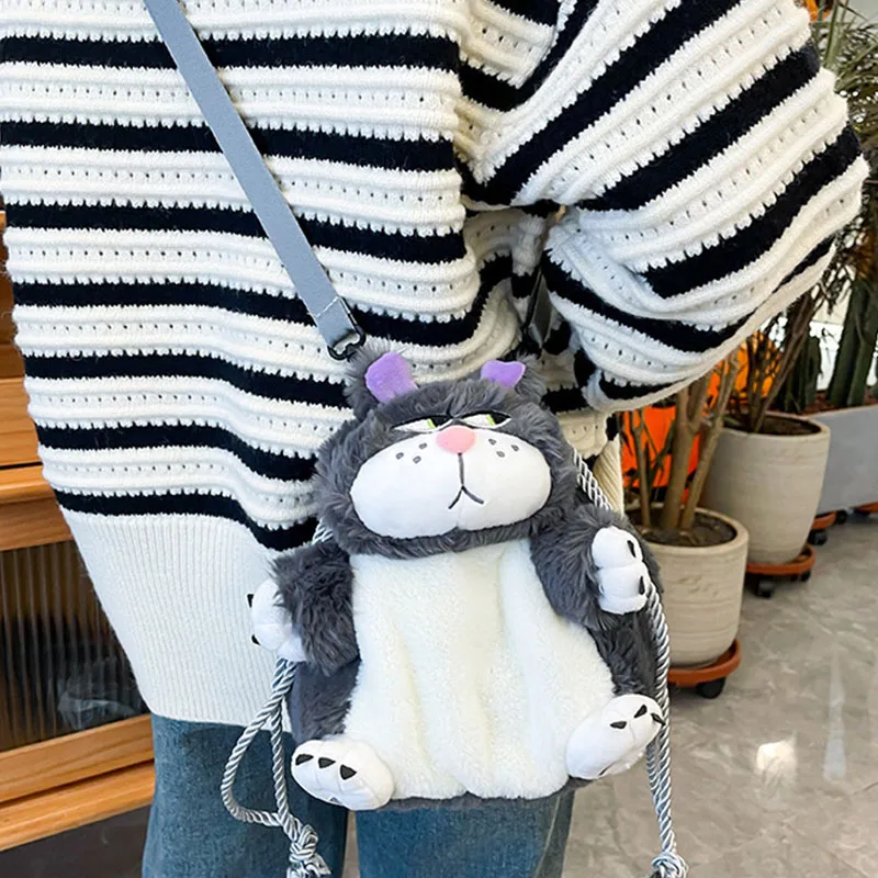 

Kawaii Lucifer Cat Women Plush Shoulder Bag Cartoon Anime Cinderella Portable Lucifer Drawstring Banded Pocket Package Girl Gift