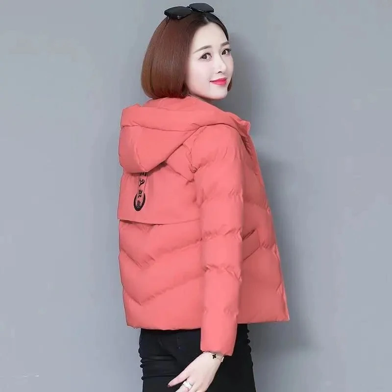 Down Cotton Jacket Women 2022 Winter New Korean Slim Fashion Casual All-match Parkas Female Hooded Print Short Padded Coat