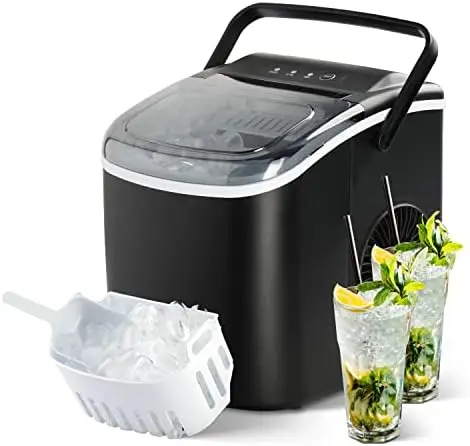 

Ice Maker for Countertop, 9 Ice Cubes Ready in 6 Mins, 26lbs Ice/24Hrs, with Self-Cleaning Feature, Ice Spoon and Basket, for Ho