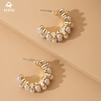 new fashion retro japan korean hoop earrings for women handmade sweet simulated pearl circle jewelry earrings gifts