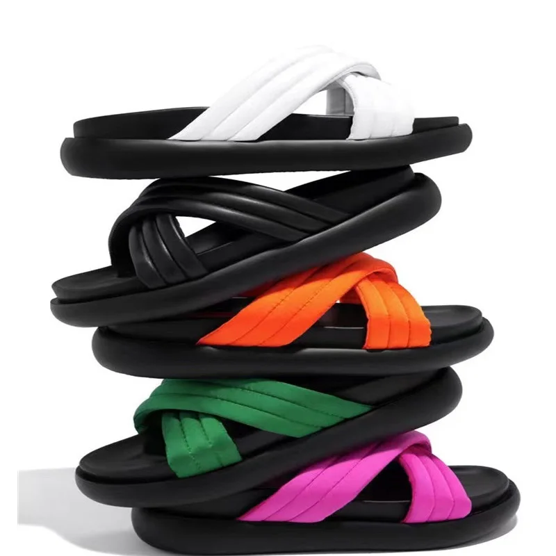 2023 Summer Slippers Women Flat Luxury Outdoor Beach Flip Flops Female Sandals Design Slides Shoes Woman Big Size  6-11