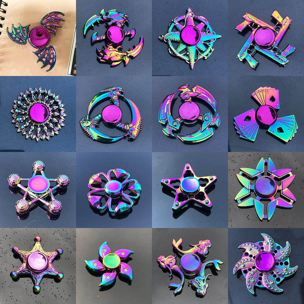 

10PcsRainbow Heptagonal Hand Spinner Zinc Alloy Fidget Spinner Metal Bearing Autism ADHD Relieves Stress stress toy