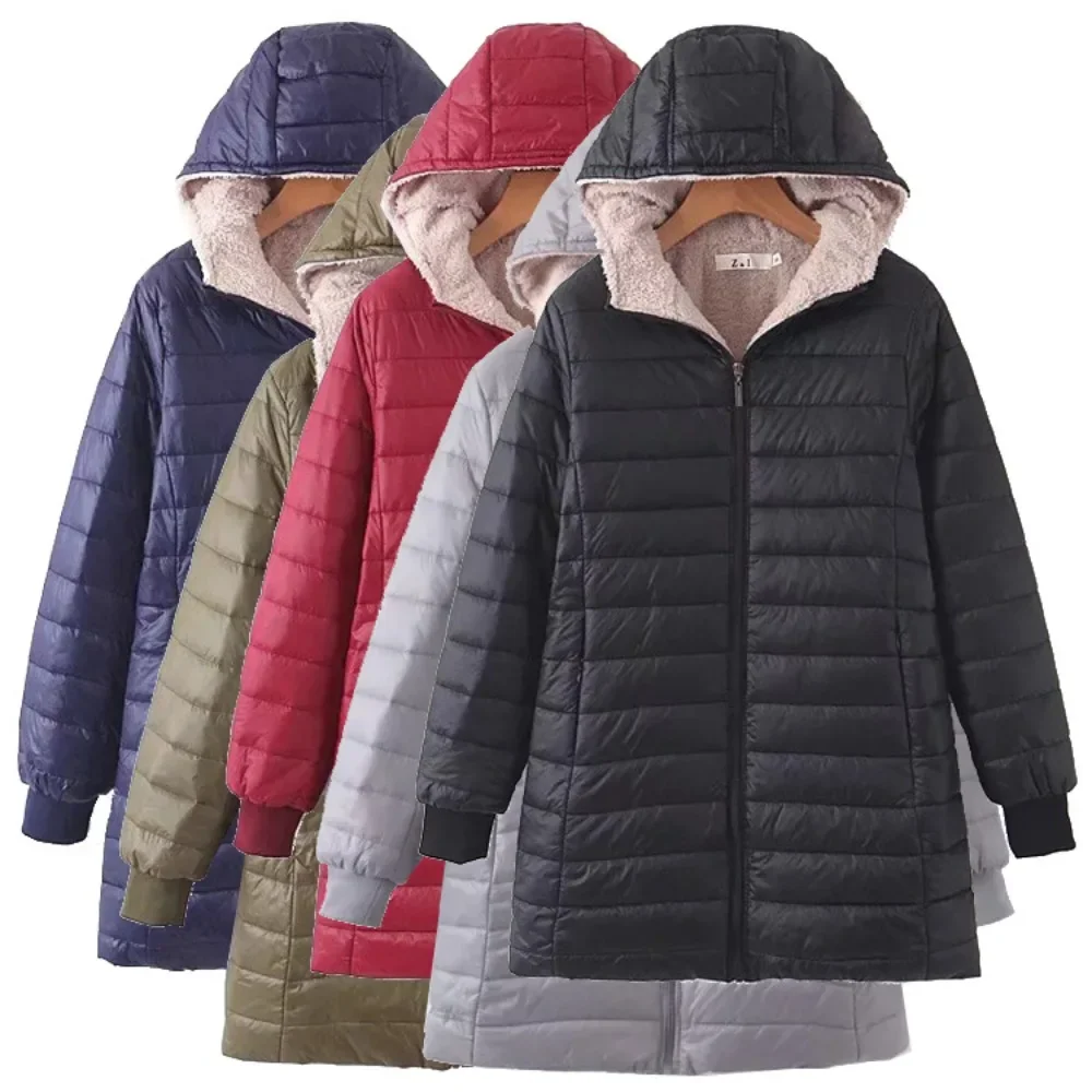 

Повседневная хлопковая куртка с капюшоном для женщин, куртка с горизонтальной линией и внутренней подкладкой из флиса