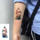 Татуировка переводная Временная водостойкая, наклейка на ногу для детей, мужчин, женщин, детей, парусник в море