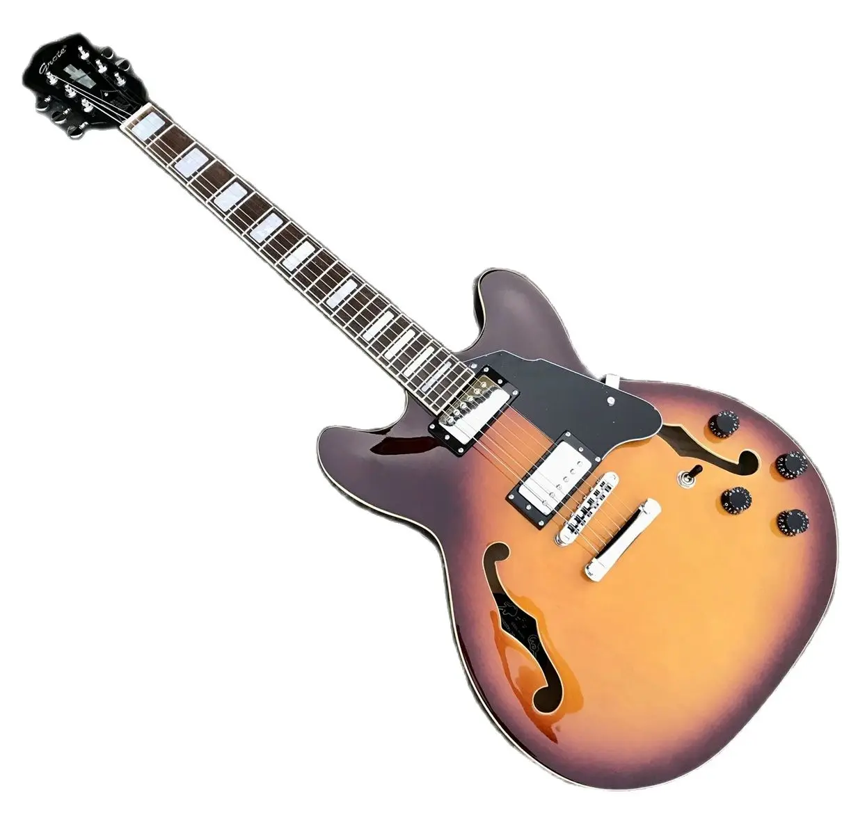 

Classic Grote 335 Vintage Rising Sun Semi-Hollow Body Electric Guitar Silver Pickup