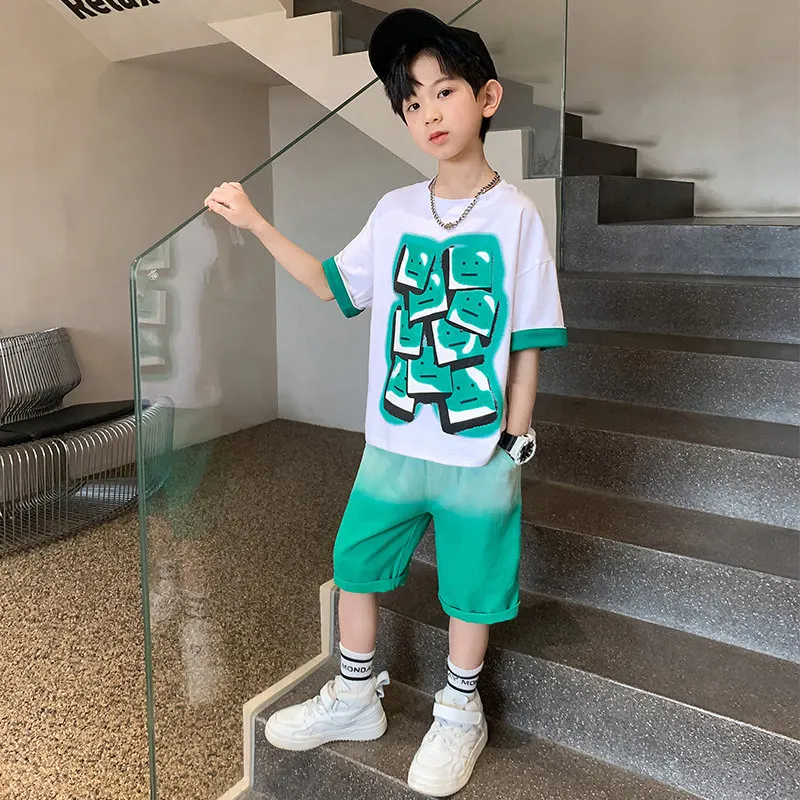 Детский хлопковый комплект одежды с граффити на Возраст 4-13 лет |