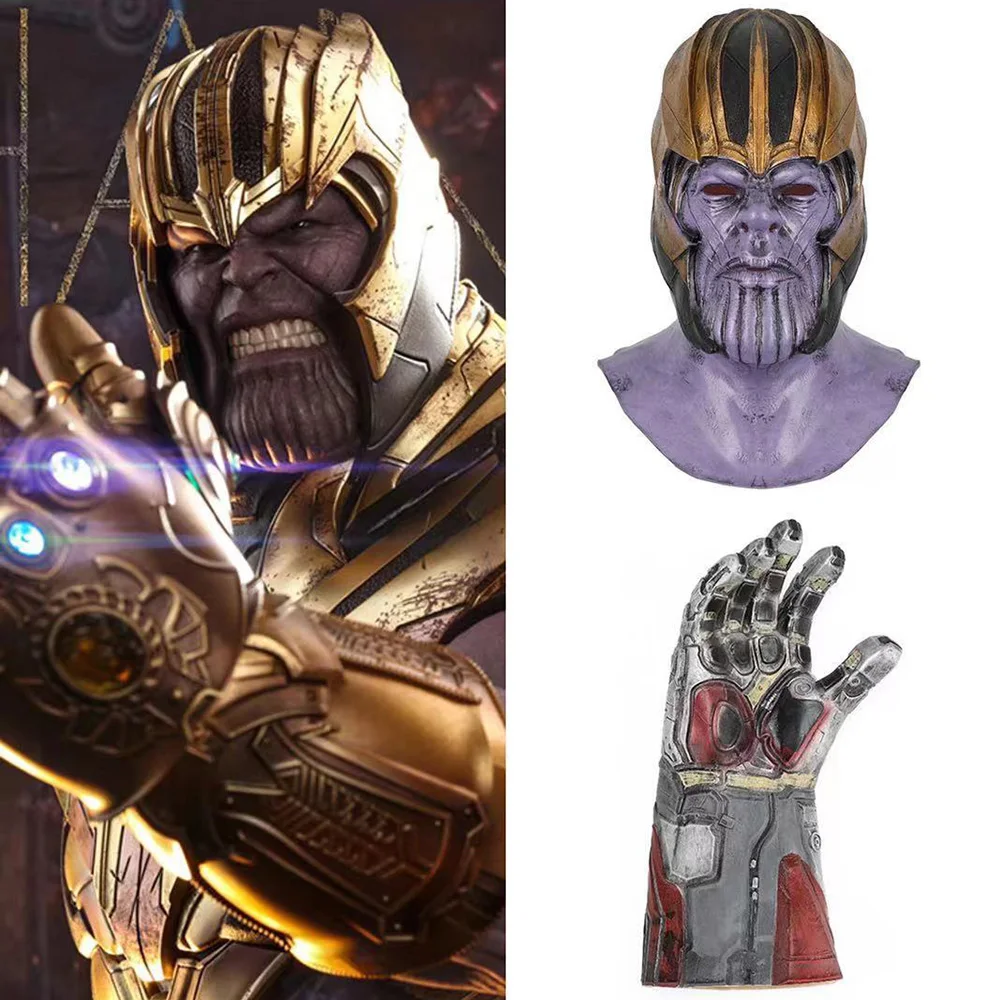 Танос шлем маска для лица капюшон перчатки на Хэллоуин латексный Мстители 4