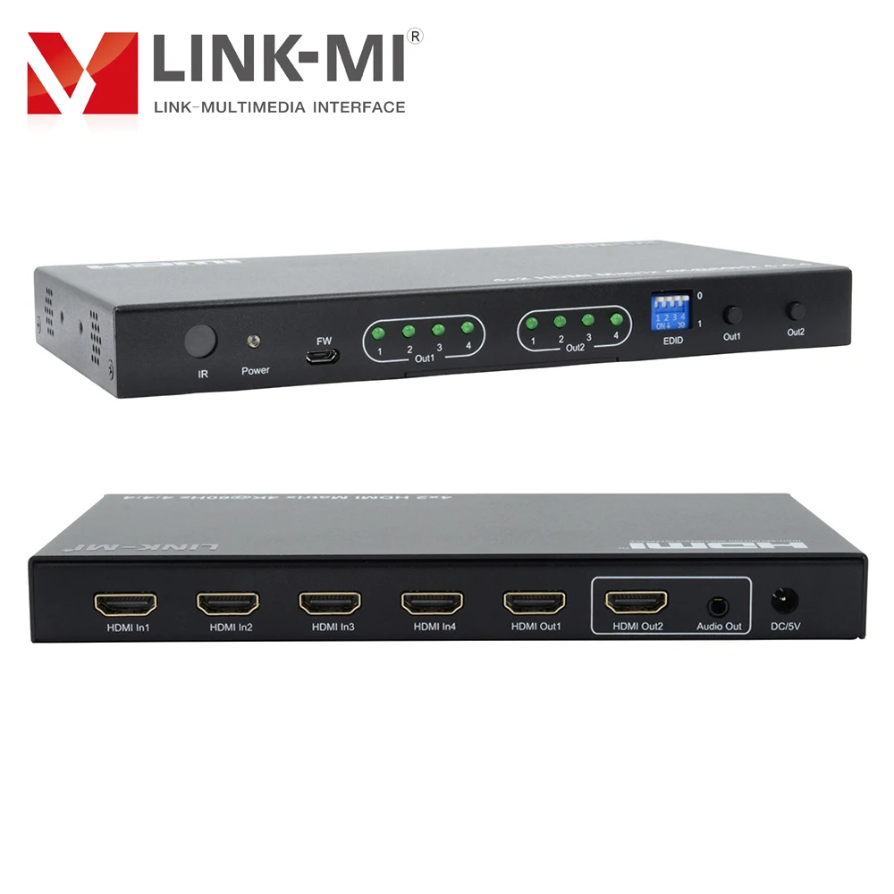 Фото LINK-MI 4x2 HDMI2.0 поддержка матрицы 4K @ 60 Гц YUV4:4:4, 18 Гбит/с, HDCP2.2 UHD матричный переключатель 4 в 2 с аудио №3